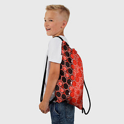 Рюкзак-мешок Техно-киберпанк шестиугольники красный и чёрный, цвет: 3D-принт — фото 2
