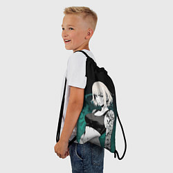 Рюкзак-мешок Девушка с татуировками на изумрудном фоне, цвет: 3D-принт — фото 2