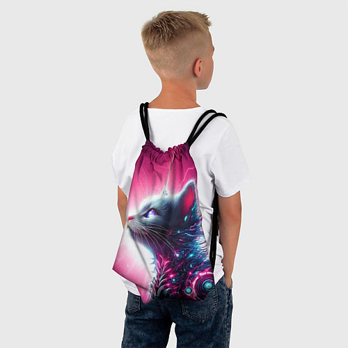 Мешок для обуви Космический кибер котёнок - неоновое свечение / 3D-принт – фото 4