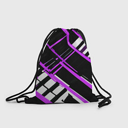 Рюкзак-мешок Фиолетово-белые линии на чёрном фоне, цвет: 3D-принт