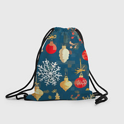 Рюкзак-мешок Ёлочные игрушки и снежинки, цвет: 3D-принт