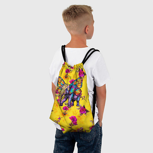 Мешок для обуви Слон с крыльями бабочки на цветочном фоне / 3D-принт – фото 4