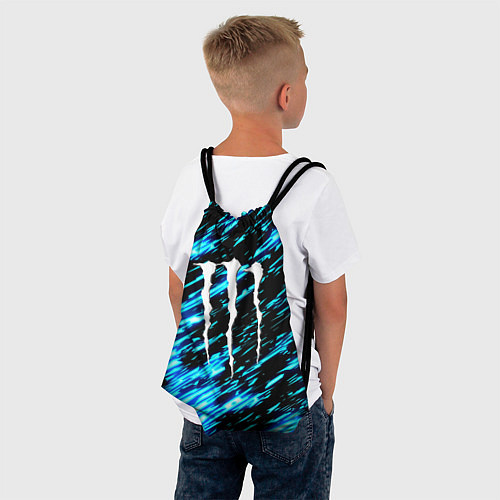 Мешок для обуви Monster energy штрихи голубых неоновых красок / 3D-принт – фото 4