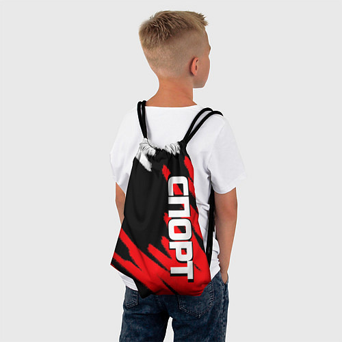 Мешок для обуви Спорт бело-чёрно-красный штрихи / 3D-принт – фото 4