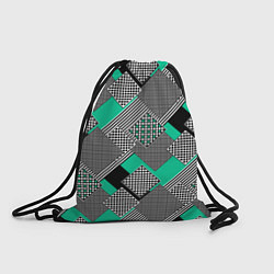 Рюкзак-мешок Черно бирюзовая абстрактная геометрия пэчворк, цвет: 3D-принт