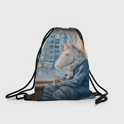 Мешок для обуви Лошадка пьет кофе на подоконнике