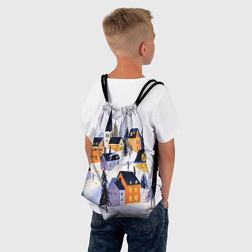 Мешок для обуви Новогодние домики на горе / 3D-принт – фото 4