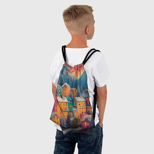 Мешок для обуви Новогодний город в горах / 3D-принт – фото 4