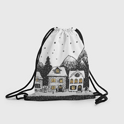 Рюкзак-мешок Черно-белый новогодний город, цвет: 3D-принт