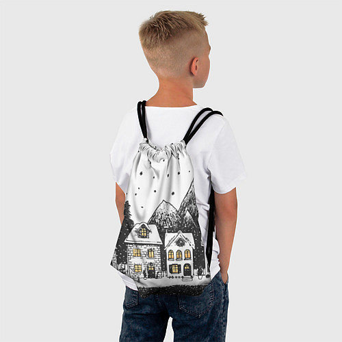 Мешок для обуви Черно-белый новогодний город / 3D-принт – фото 4