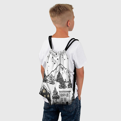 Мешок для обуви Заснеженный черно-белый город / 3D-принт – фото 4