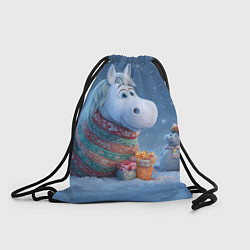 Рюкзак-мешок Новогодняя лошадь с подарками, цвет: 3D-принт