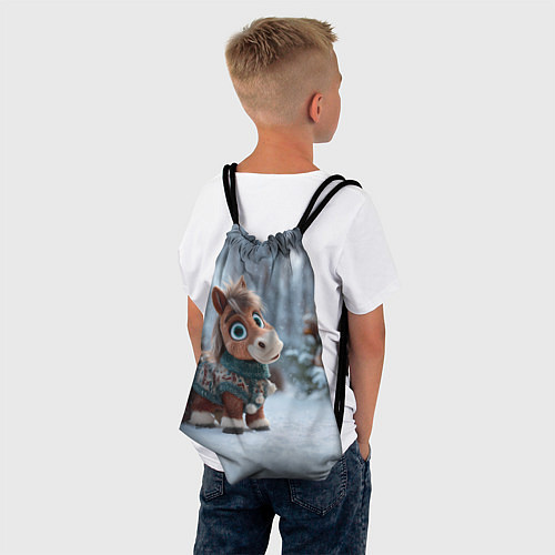 Мешок для обуви Маленькая лошадка в новогоднем лесу / 3D-принт – фото 4