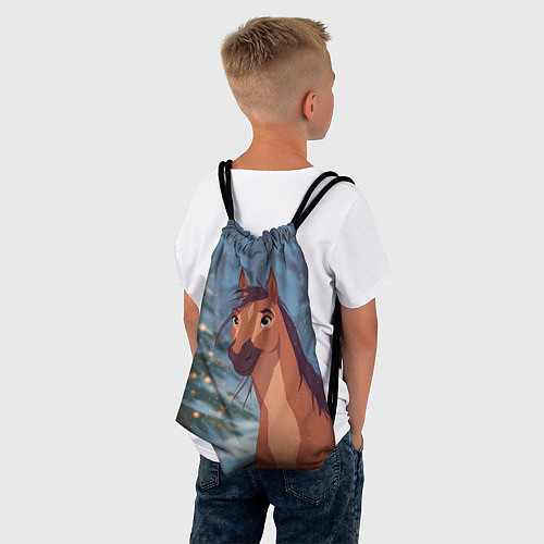 Мешок для обуви Лошадь на фоне новогодней елки / 3D-принт – фото 4