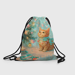 Мешок для обуви Милый рыжий котенок любуется елкой