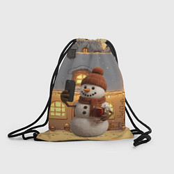 Рюкзак-мешок Снеговик с глинтвейном делает селфи, цвет: 3D-принт