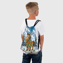 Рюкзак-мешок Новогодняя лошадь в гирлянде, цвет: 3D-принт — фото 2