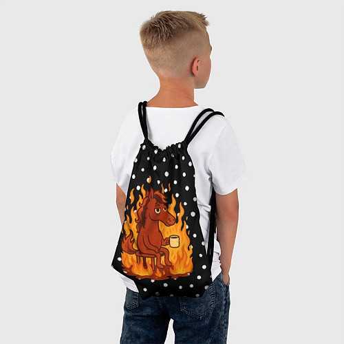 Мешок для обуви Красная лошадь в огне с кофе - мем 2026 / 3D-принт – фото 4