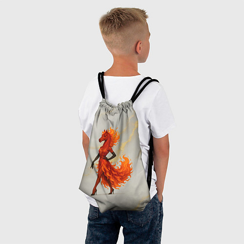 Мешок для обуви Красная огненная лошадка походка по подиуму / 3D-принт – фото 4