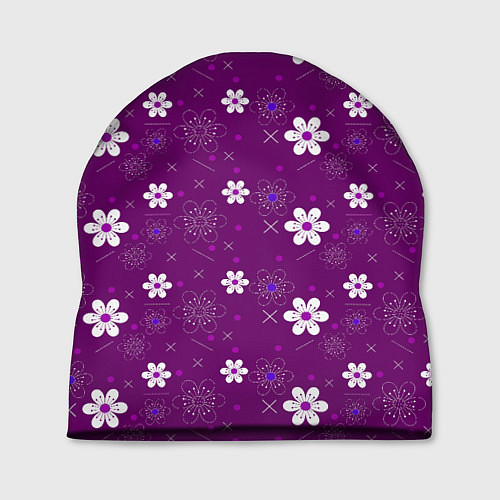 Шапка Узор цветы на фиолетовом фоне / 3D-принт – фото 1