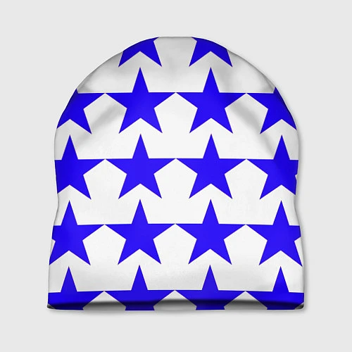 Шапка Синие звёзды на белом фоне за 1025 ₽ купить в магазине ПлейПринт  (10295801903925)