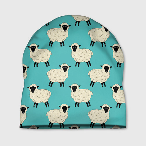 Шапка Овечки паттерн на бирюзовом / 3D-принт – фото 1