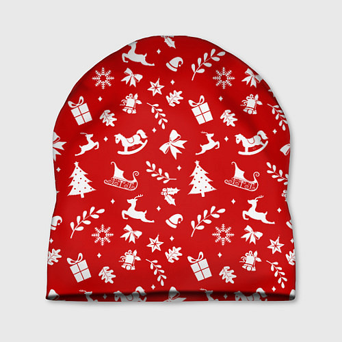 Шапка НОВОГОДНИЙ УЗОР КРАСНО БЕЛЫЙ / 3D-принт – фото 1
