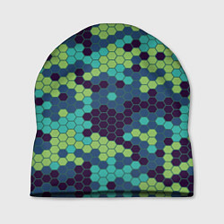 Шапка Зеленые соты в мозаике, цвет: 3D-принт