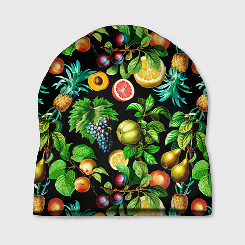 Шапка Сочные фрукты - персик, груша, слива, ананас / 3D-принт – фото 1