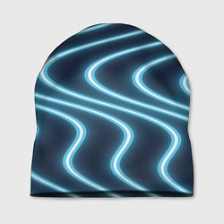 Шапка Неоновый свет Волны голубые на темном фоне, цвет: 3D-принт