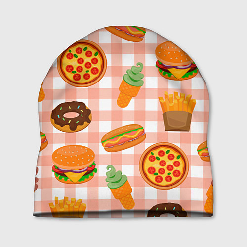 Шапка PIZZA DONUT BURGER FRIES ICE CREAM pattern / 3D-принт – фото 1