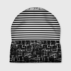 Шапка Черно-белый комбинированный абстрактный с полосаты, цвет: 3D-принт