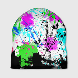 Шапка Неоновые разноцветные пятна и брызги красок, цвет: 3D-принт