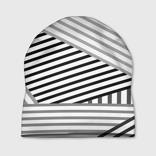 Шапка Полосатый узор в черно-белых цветах / 3D-принт – фото 1