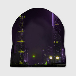 Шапка Неоновые высотки в городе - Фиолетовый, цвет: 3D-принт
