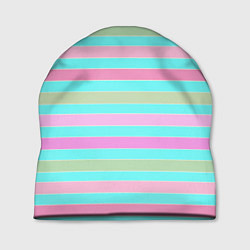 Шапка Pink turquoise stripes horizontal Полосатый узор, цвет: 3D-принт