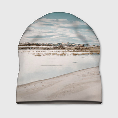 Шапка Песочный пляж и водоём - Белый / 3D-принт – фото 1