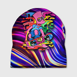 Шапка Скейтбордист Барт Симпсон на фоне разноцветных кля