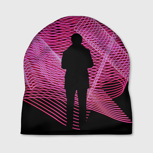 Шапка Неоновые розовые волны и силуэт человека / 3D-принт – фото 1