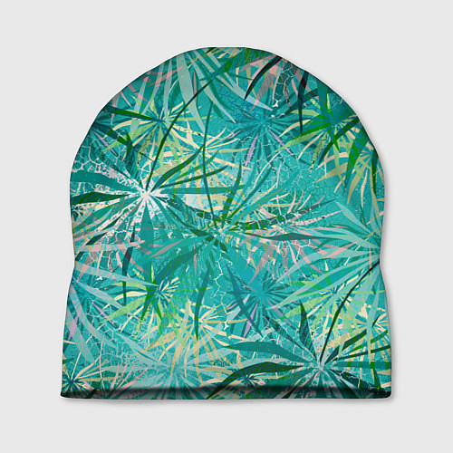 Шапка Тропические листья на зеленом фоне / 3D-принт – фото 1