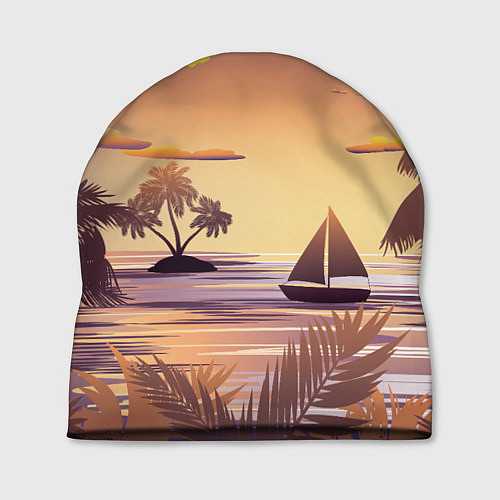 Шапка Лодка в море на закате возле тропических островов / 3D-принт – фото 1