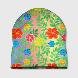 Шапка Яркий цветочный узор на радужном фоне