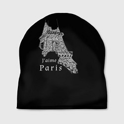 Шапка Эйфелева башня и надпись Я люблю Париж на черном ф