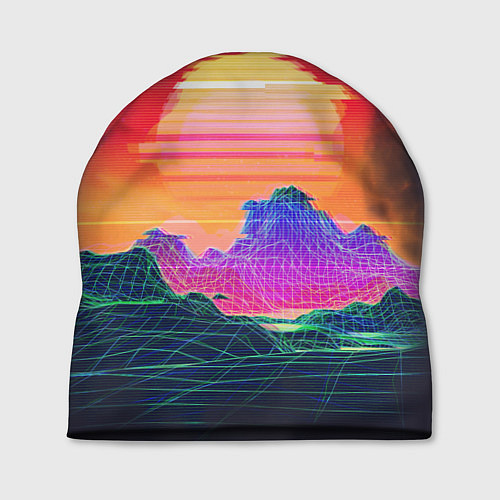 Шапка Синтвейв неоновые горы на закате / 3D-принт – фото 1