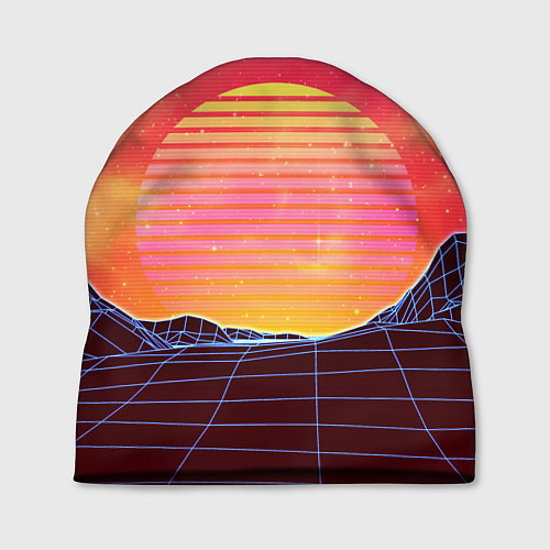 Шапка Абстрактные 3D неоновые горы на закате / 3D-принт – фото 1