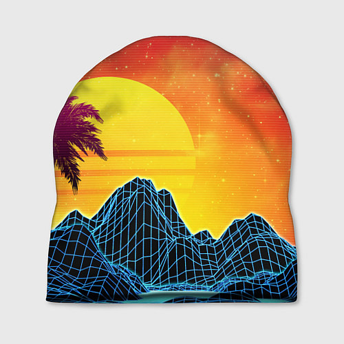 Шапка Тропический остров на закате ретро иллюстрация / 3D-принт – фото 1
