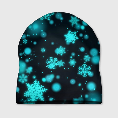 Шапка Неоновые снежинки на черном фоне / 3D-принт – фото 1