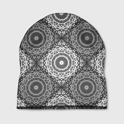 Шапка Ажурный кружевной узор пэчворк Черно-белые квадрат, цвет: 3D-принт