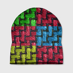 Шапка Грубая вязка - цветная клетка - fashion 2044, цвет: 3D-принт
