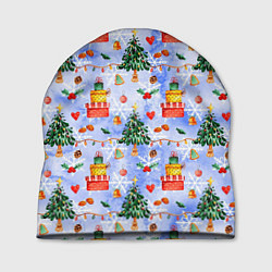 Шапка Новый год - елки и подарки